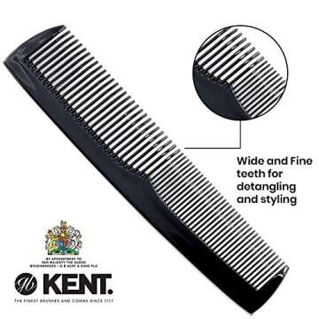 Kent SPC85 5 inch Salon-Style Dressing Cutting Comb with Wide and Fine Teeth Professional Barber Hai...