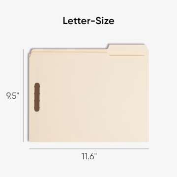 Smead Fastener File Folder, 2 Fasteners, Reinforced 1/3-Cut Tab, Letter Size, Manila, 50 per Box (14537)