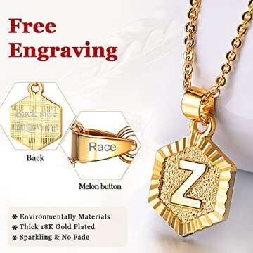 Custom Engraved Gold Hexagon Initial Necklace for Women