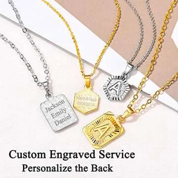 Custom Engraved Gold Hexagon Initial Necklace for Women