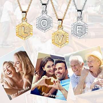 Custom Engraved Gold Hexagon Initial Necklace for Women