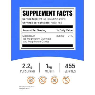BulkSupplements.com Magnesium Glycinate Powder - Magnesium Bisglycinate, Magnesium Supplement - Glut...