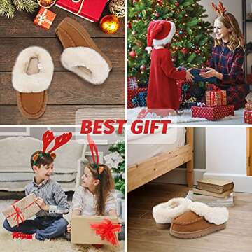 Toddler Kids House Shoes Slippers with Memory Foam Fuzzy and Warm Cozy Comfort Fleece Clog Slip On Sole Protection for Boys Girls Indoor Outdoor U421WETBT-D-Chestnut-21