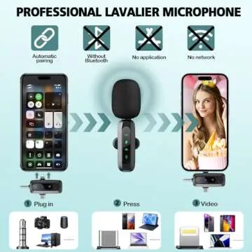 Mini Microphone,3 in 1 Wireless Lavalier Microphones for iPhone/iPad/Android/Camera(Lightning/USB/3....