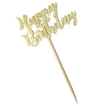 Gold Happy Birthday Cupcake Toppers for Elegant Celebrations