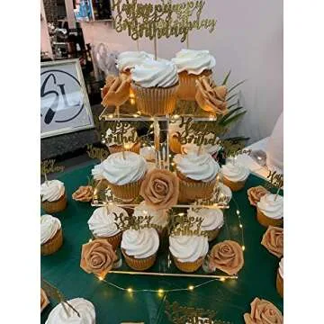 Gold Happy Birthday Cupcake Toppers for Elegant Celebrations