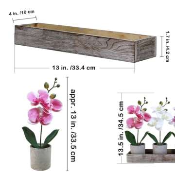 Winlyn Set of 3 Small Artificial Orchid Potted Plants Arrangement with Rustic Wood Planter Box Real ...