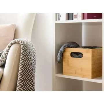 StorageWorks Bamboo Organizers for Shelves, Handcrafted Bamboo Storage Containers for Snacks, Spices, or Drinks, Wooden Crates with Built-in Handles, Medium, 2 Pack