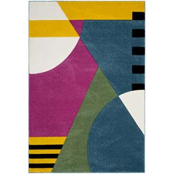 SAFAVIEH Hollywood Collection Accent Rug - 4' x 6', Peacock Blue & Fuchsia, Mid-Century Modern Desig...