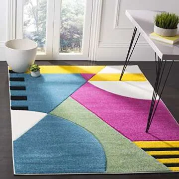 SAFAVIEH Hollywood Collection Accent Rug - 4' x 6', Peacock Blue & Fuchsia, Mid-Century Modern Design, Non-Shedding & Easy Care, Ideal for High Traffic Areas in Foyer, Living Room, Bedroom (HLW706C)