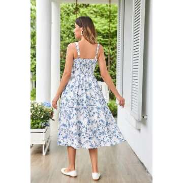 Scarlet Darkness Floral Dress for Women Ruched Bust Flowy Spring Summer Sundress White Blue Floral XXL