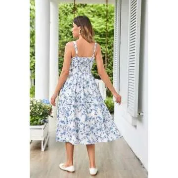 Scarlet Darkness Floral Dress for Women Ruched Bust Flowy Spring Summer Sundress White Blue Floral XXL