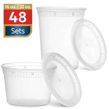 48 Pack Plastic Deli Containers with Lids - Food Storage Containers, Stackable
