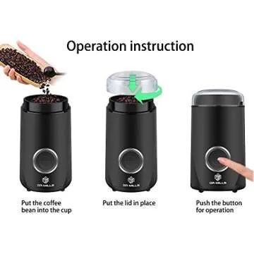 DR MILLS DM-7441 Coffee Grinder Electric, Coffee Bean and Dried Spice Grinder, One Touch Operation, Blade and cup made with SUS304 stainless steel (Black)