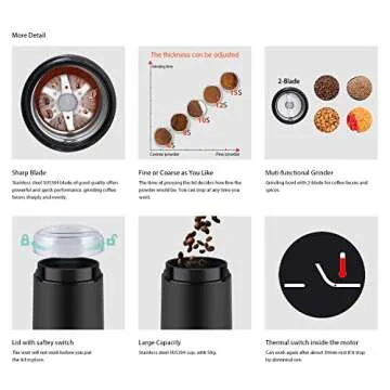 DR MILLS DM-7441 Coffee Grinder Electric, Coffee Bean and Dried Spice Grinder, One Touch Operation, Blade and cup made with SUS304 stainless steel (Black)