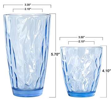 CREATIVELAND Drinking Glasses Tumbler Light Blue Set of 8, for Water,Cocktail,Juice,Beer,Iced Coffee,Clear Blue Glassware for Kitchen,Thick & Heavy Glass Highball Glasses with Heavy Base 15.8oz/13.7oz