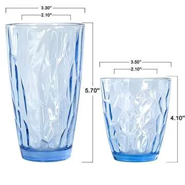 CREATIVELAND Drinking Glasses Tumbler Light Blue Set of 8, for Water,Cocktail,Juice,Beer,Iced Coffee,Clear Blue Glassware for Kitchen,Thick & Heavy Glass Highball Glasses with Heavy Base 15.8oz/13.7oz