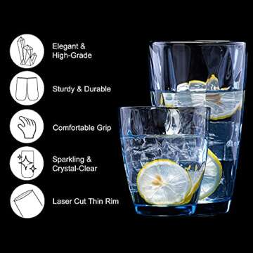 CREATIVELAND Drinking Glasses Tumbler Light Blue Set of 8, for Water,Cocktail,Juice,Beer,Iced Coffee,Clear Blue Glassware for Kitchen,Thick & Heavy Glass Highball Glasses with Heavy Base 15.8oz/13.7oz