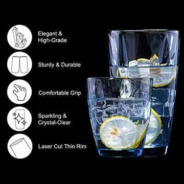 CREATIVELAND Drinking Glasses Tumbler Light Blue Set of 8, for Water,Cocktail,Juice,Beer,Iced Coffee,Clear Blue Glassware for Kitchen,Thick & Heavy Glass Highball Glasses with Heavy Base 15.8oz/13.7oz