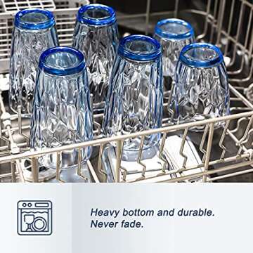 CREATIVELAND Drinking Glasses Tumbler Light Blue Set of 8, for Water,Cocktail,Juice,Beer,Iced Coffee,Clear Blue Glassware for Kitchen,Thick & Heavy Glass Highball Glasses with Heavy Base 15.8oz/13.7oz