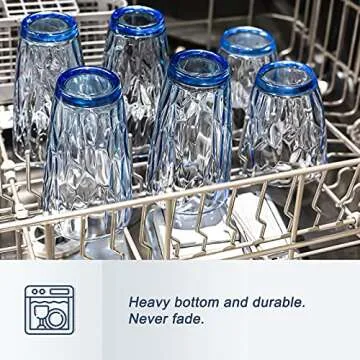 CREATIVELAND Drinking Glasses Tumbler Light Blue Set of 8, for Water,Cocktail,Juice,Beer,Iced Coffee,Clear Blue Glassware for Kitchen,Thick & Heavy Glass Highball Glasses with Heavy Base 15.8oz/13.7oz