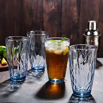 CREATIVELAND Drinking Glasses Tumbler Light Blue Set of 8, for Water,Cocktail,Juice,Beer,Iced Coffee,Clear Blue Glassware for Kitchen,Thick & Heavy Glass Highball Glasses with Heavy Base 15.8oz/13.7oz