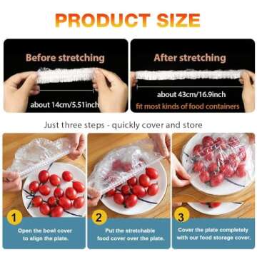 300PCS Bowl Covers Reusable, Plastic Bowl Covers for Bread Proofing with Elastic Clear Food Storage Covers for Leftover, Plastic Food Covers for Bowls for Family Outdoor Picnic (300-PCS)