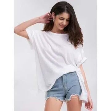 EXLURA Womens Summer Oversized T Shirts 2025 Casual Short Sleeve Loose Maternity Tops Crewneck Tunic Plus Gym Workout Top White