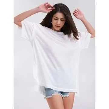 EXLURA Womens Summer Oversized T Shirts 2025 Casual Short Sleeve Loose Maternity Tops Crewneck Tunic Plus Gym Workout Top White