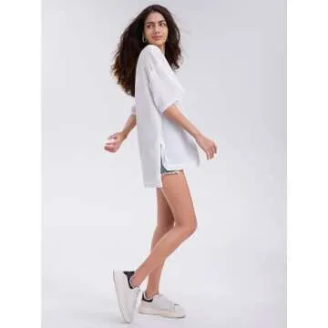 EXLURA Womens Summer Oversized T Shirts 2025 Casual Short Sleeve Loose Maternity Tops Crewneck Tunic Plus Gym Workout Top White