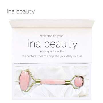 Ina Beauty Authentic Rose Quartz Roller Massager for Face and Neck: Sculpting, Slimming, Firming, Anti-Aging and Anti-Puffiness | Quality Welded Metal to Avoid Breakage Unlike Cheaper Models