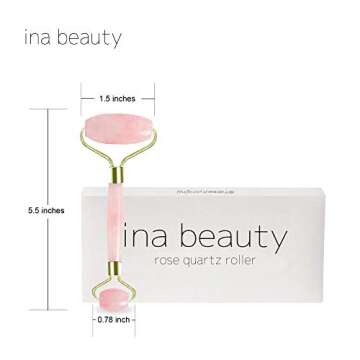 Ina Beauty Authentic Rose Quartz Roller Massager for Face and Neck: Sculpting, Slimming, Firming, Anti-Aging and Anti-Puffiness | Quality Welded Metal to Avoid Breakage Unlike Cheaper Models