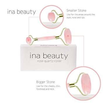 Ina Beauty Authentic Rose Quartz Roller Massager for Face and Neck: Sculpting, Slimming, Firming, Anti-Aging and Anti-Puffiness | Quality Welded Metal to Avoid Breakage Unlike Cheaper Models