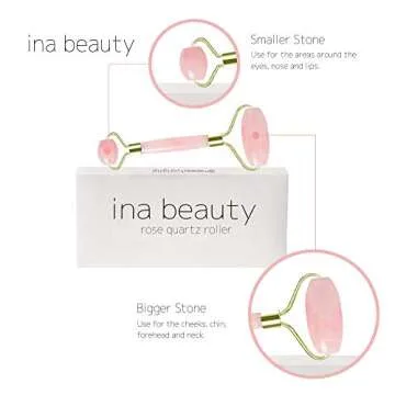 Ina Beauty Authentic Rose Quartz Roller Massager for Face and Neck: Sculpting, Slimming, Firming, Anti-Aging and Anti-Puffiness | Quality Welded Metal to Avoid Breakage Unlike Cheaper Models