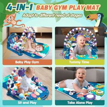 ESOLOM Baby Play Mat: Musical Piano & 7 Sensory Toys for Infants