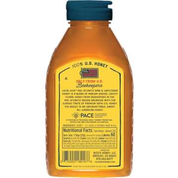 Local Hive Mid Atlantic Raw Unfiltered Honey – 16 oz, 100% Pure US Honey, Sourced from American Be...