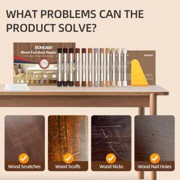 Boncart Wood Filler Sticks,12colors Wood Wax Crayons for Repairing Scratches, Scuffs, Cracks, and Nail Holes on Wood Furniture, Floors, Cabinets, Tables, and Doors