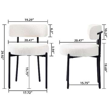 EDWELL White Dining Chairs Set of 6, Modern Dining Room Chairs with 3.94“ Cushions Mid-Century, Round Upholstered Boucle Chairs for Kitchen, Living Room, Kitchen Chairs with Black Metal Legs