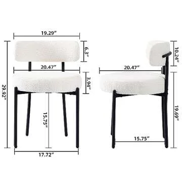 EDWELL White Dining Chairs Set of 6, Modern Dining Room Chairs with 3.94“ Cushions Mid-Century, Round Upholstered Boucle Chairs for Kitchen, Living Room, Kitchen Chairs with Black Metal Legs
