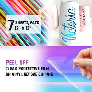 TECKWRAP Holographic Opal Craft Vinyl 12" x 12" 7 Sheets/Pack for Craft Cutters,Sign Plotters