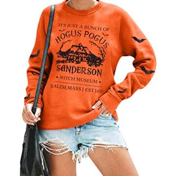 KNEYATTA Halloween Sweatshirt Women Sanderson Sisters Graphic Pullover Sweatshirts Funny Long Sleeve...
