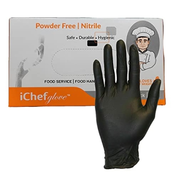 iChef Food Service Food Handling Nitrile Gloves Black Powder Free 100 Count (Medium)