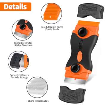 Razor Blade Scraper Tool, Razor Scraper with 40pcs Metal & Plastic Blades, Sticker Remover Cleaning ...
