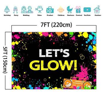 Mocsicka Glow Neon Party Backdrop Let's Glow Splatter Photography Background 7x5ft Vinyl Glowing Party Backdrops Banner Decoration Neon Party Supplies