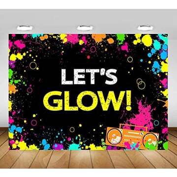 Mocsicka Glow Neon Party Backdrop Let's Glow Splatter Photography Background 7x5ft Vinyl Glowing Party Backdrops Banner Decoration Neon Party Supplies