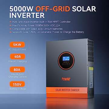 Solar Inverter 5000W 48V Off Grid Inverter 120VAC Pure Sine Wave Inverter Charger 48v Solar Inverter...