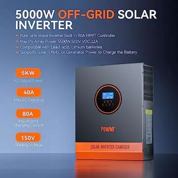 Solar Inverter 5000W 48V Off Grid Inverter 120VAC Pure Sine Wave Inverter Charger 48v Solar Inverter...