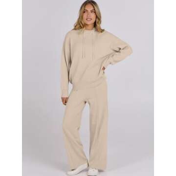 ANRABESS Women 2 Piece Outfits Sweater Sets Loose Long Sleeve Hoodies Knit Pullover Wide Leg Pants 2...