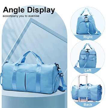 ZGWJ Sports Gym Bag with Wet Pocket & Shoes Compartment, Waterproof Shoulder Weekender Bag for Women and Men Swim Sports Travel Gym Bag Lightweight and easy Carry on Light Blue