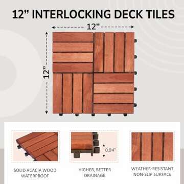 10 PCs Interlocking Wooden Deck Tiles 12x12 inches, Waterproof All Weather Tiles for Porch Flooring,...